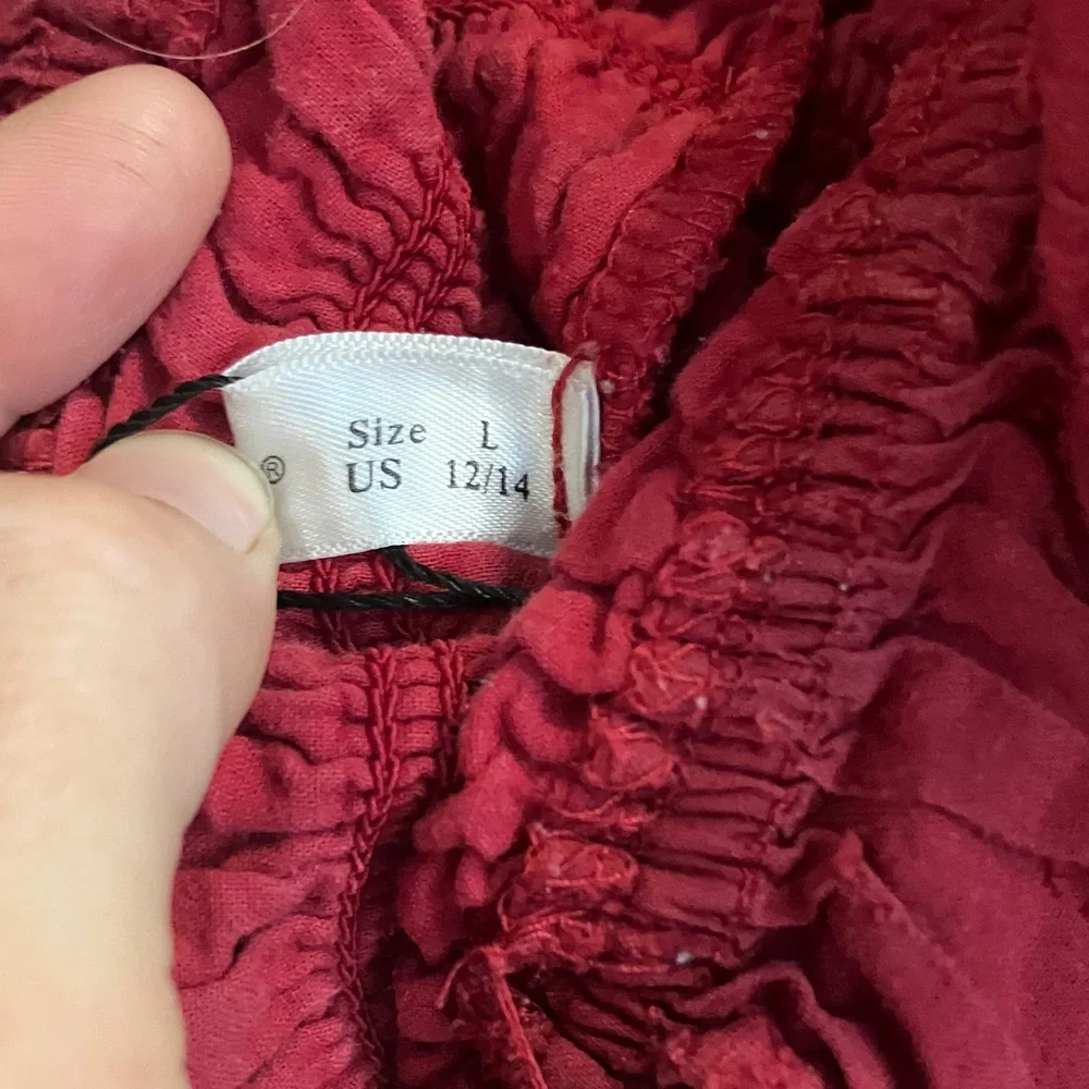 Red Puff-Sleeve Smocked Midi Dress - Picture 2 of 3